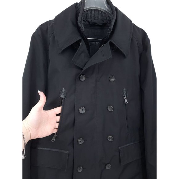 Zara Man Classic Sport Black Double Breasted Peacoat Zip Out Liner Coat Jacket L - Picture 3 of 12
